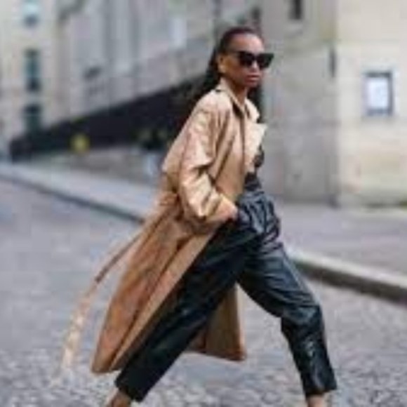 Ensign Women's Reversible Trench Coat Size Medium Vintage Black Tan Long Jacket - Picture 8 of 8